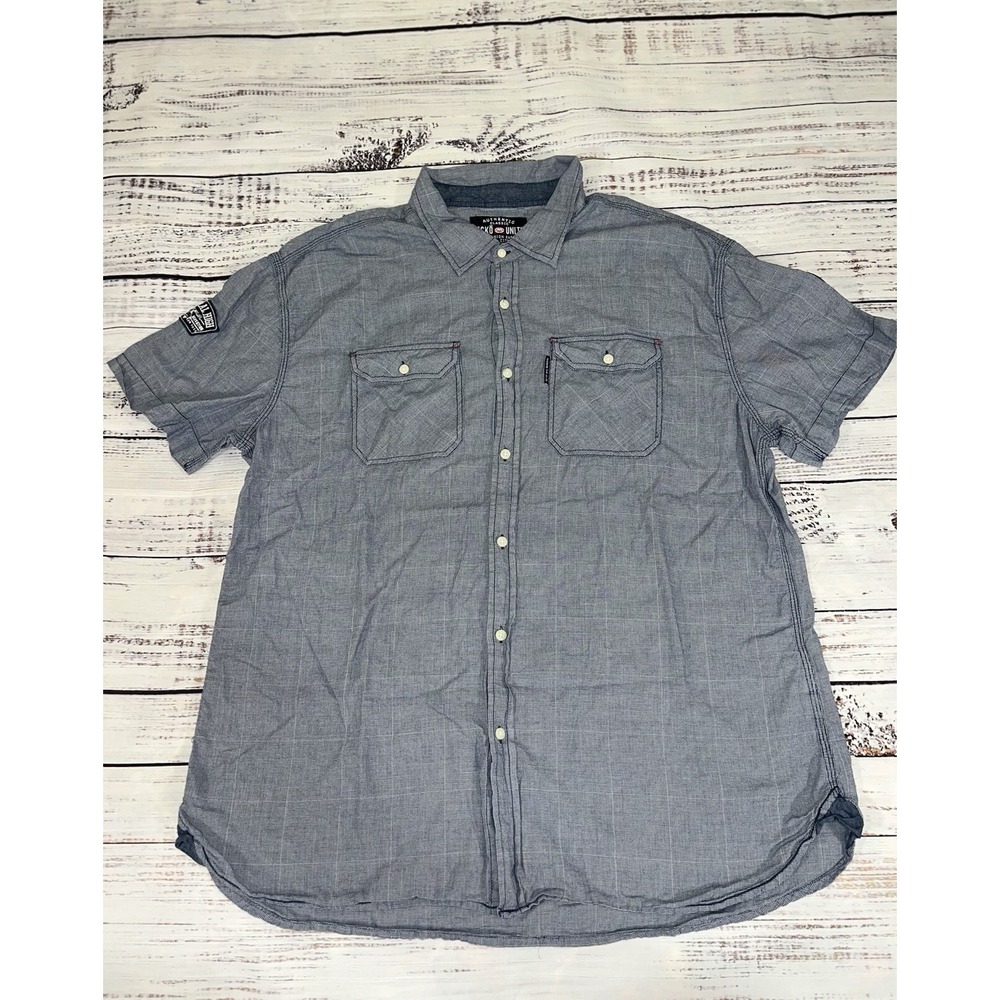 Ecko Unltd Shirt Mens 3XL Blue Solid Check Button Front  Short Sleeve Aunthentic